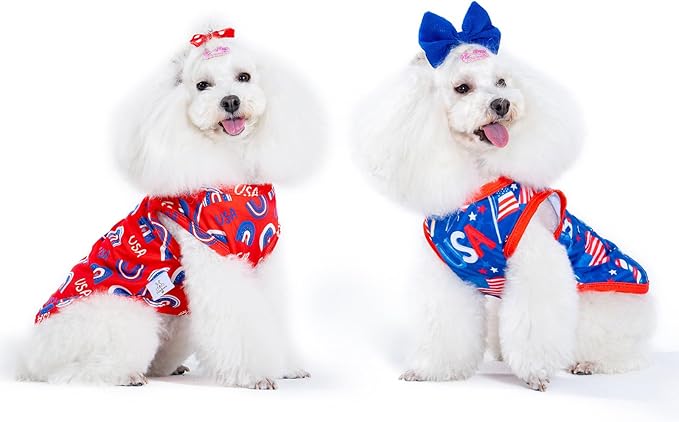 CuteBone 4th of July Dog Shirts 2-Pack Soft Pet Clothes Breathable Summer Vest for Small Puppy and Stretchy Cat Apparel 2BX18XL