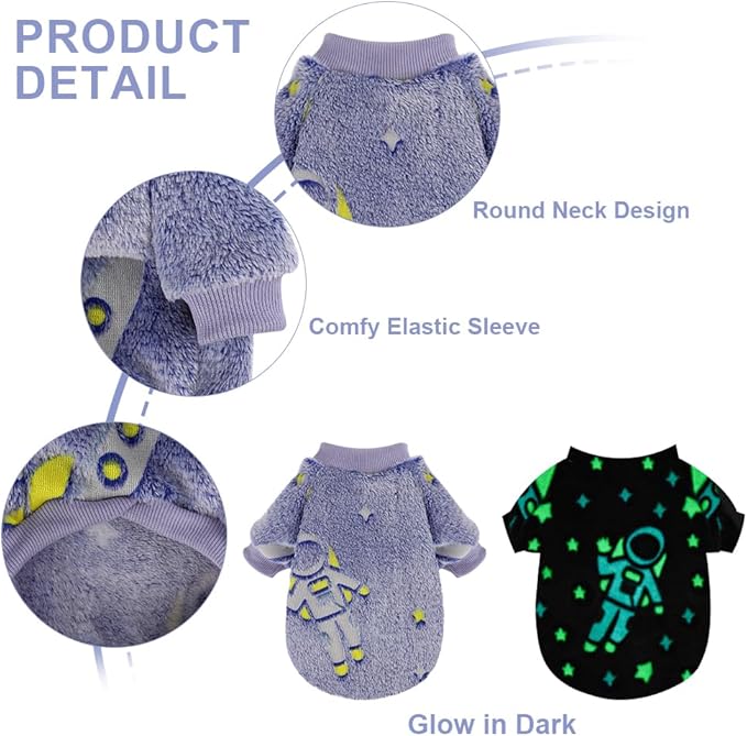 Dog Sweater Glow in The Dark Girl Pink Small Fleece Clothes Winter Soft Thickening Warm Puppy for Dogs Boy Teacup Yorkie Chihuahua (XXS,Blue)