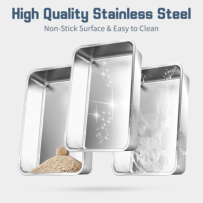 Stainless Steel Litter Box, 3 Pack 23.6" X 15.7" X 5.9" XL Metal High Sided Cat Litter Pan, Extra Large Stainless Steel Box Splash-Proof and Non-Stick Cat Poop Box odorless