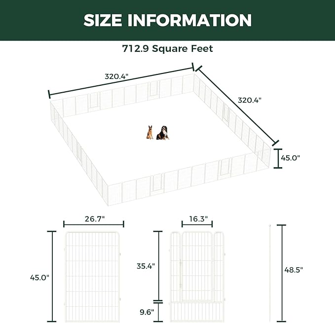FXW Rollick Unleashed Dog Playpen for Indoor, Yard, RV Camping, 45 inch 48 Panels for Large Dogs, White│Patented