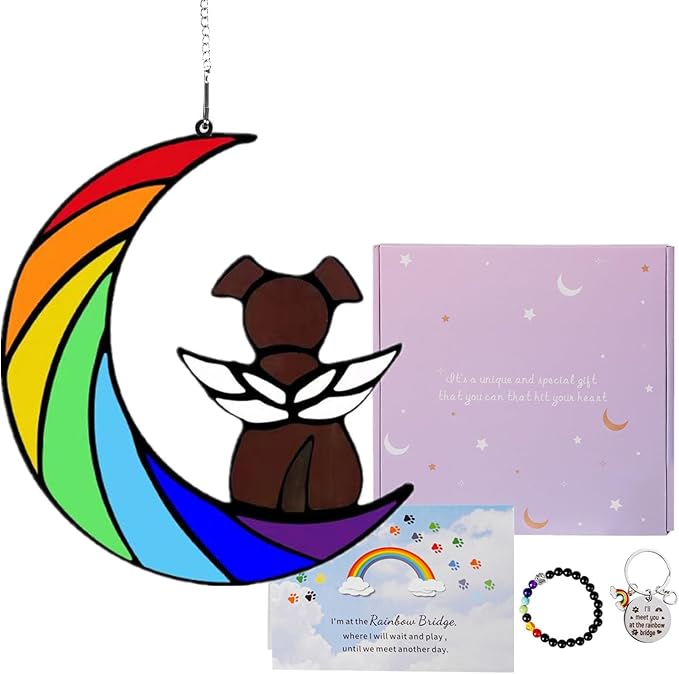 Dog Memorial Gifts, Death Sympathy Gift for Loss of Dogs, Rainbow Bridge Pet Passing Away Pet Memorial Sun Catcher Gifts