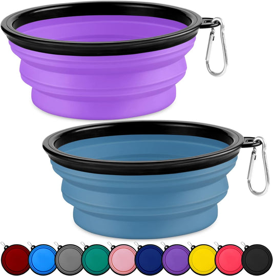 Collapsible Dog Bowls-2 Pack Large Size for Large/Medium Dogs, Pet Travel Water Bowl, Dogs Cat Portable Water Bowl, Dog Pet Feeding Watering Dish Outdoor Hiking Parking Traveling with 2 Carabiners