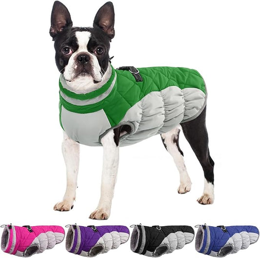Dog Jackets for Medium Dogs,Medium Dog Coat,Warm Pet Winter Coat Zip Up Back,Waterproof Dogs Jacket with D-Ring,Pet Cold Weather Coats with Fleece Lined, Snowsuit Pug Boston Terrier,Green,M