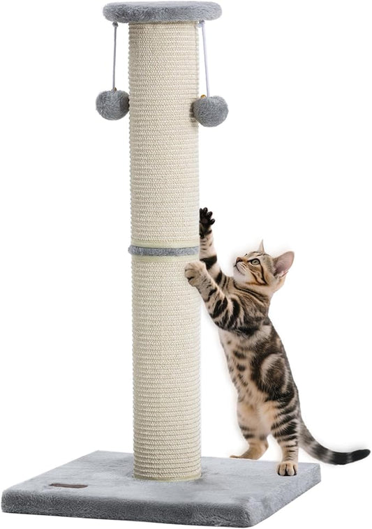 Kilodor Cat Scratching Post 34 Inches Large Sturdy Cat Post with Replaceable Sisal Scratcher and Hanging Ball Scratching Post for Indoor Cats Adult Grey