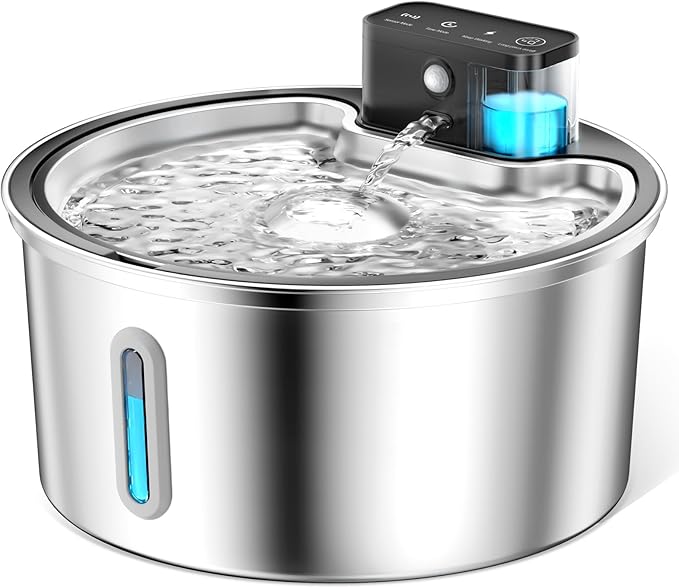 Wireless Cat Water Fountain Stainless Steel - 3.2L/108oz Cordless Pet Water Fountain Battery Operated Cat Water Dispenser Ultra Silent Rechargeable Water Fountains for Cats and Dogs