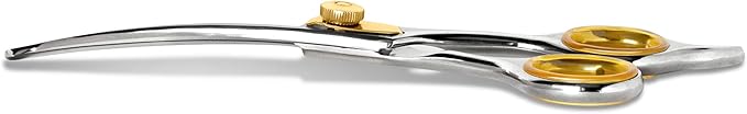 Sharf Dog Grooming Scissors, Gold Touch 6.5 Inch Curved Sharp Professional Pet Grooming Shear with Safety Round Tip, Ball Point for Safe and Easy Use Even for Nose, Ear and Face
