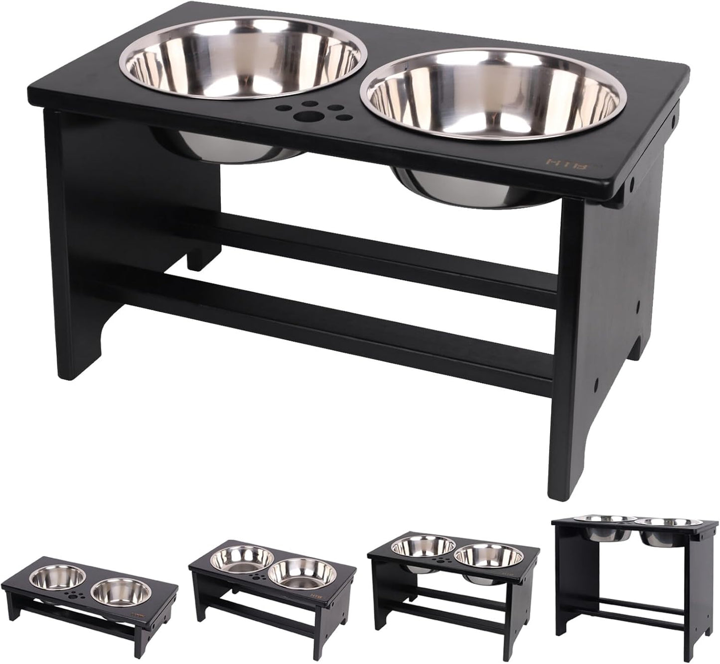 HTB Elevated Dog Bowls,Raised Dog Bowl Stand with 2 Stainless Steel Bowls,Elevated Raised Dog Bowls for Large Medium Small Sized Dogs