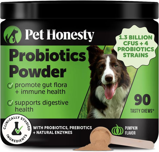 All-Natural Probiotic & Pumpkin Powder Dog Supplement - Prebiotics, Probiotics, Enzymes & Antioxidants for Healthy Gut Flora, Digestion & Immunity (90 Scoops)