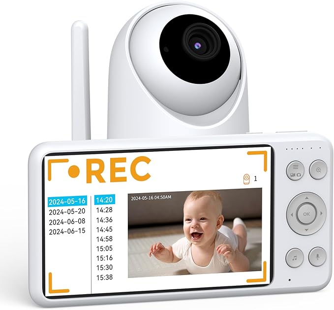 NEWQ HD Baby Monitor: No WiFi 1080P Display Clear Night Vision with Video Recording Feature, Temperature Sensor Function, 2 Way Audio Talking