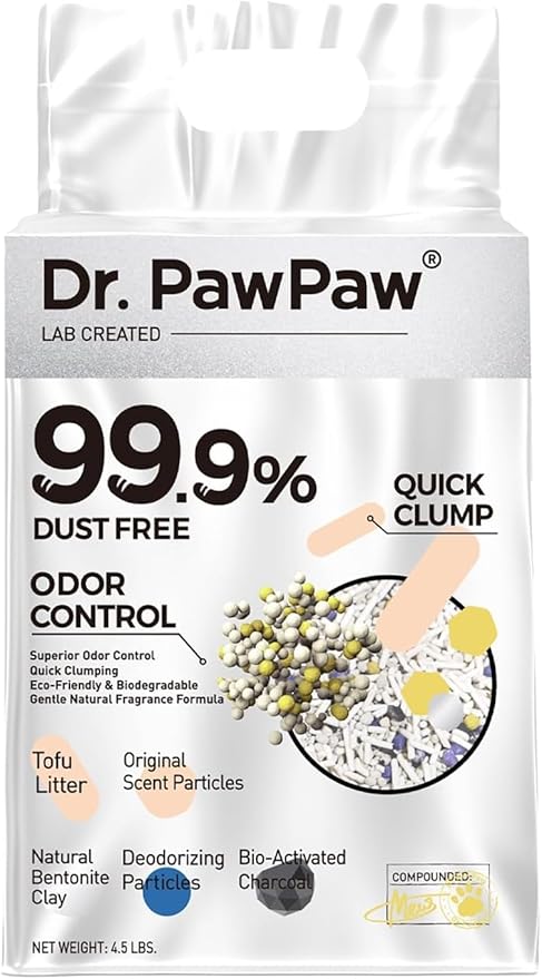 Tofu Cat Litter 45 Lbs, Dr. PawPaw Clumping Cat Litter, Natural Tofu Scent, Dust-Free Keep Kitty Tidy, Superior Odor Control Keep Step Fresh