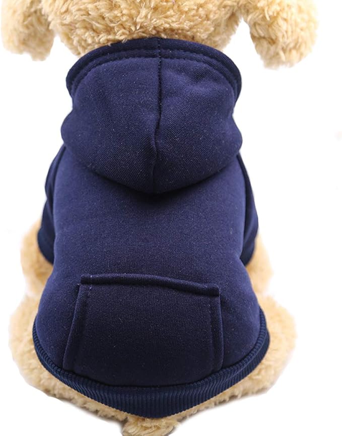 Jecikelon Winter Dog Hoodie Sweatshirts with Pockets Warm Dog Clothes for Small Dogs Chihuahua Coat Clothing Puppy Cat Custume (Navy, X-Small)