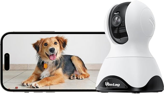 VIMTAG 2.5K Indoor Camera, 360° Pet Camera, 5G/2.4G WiFi Baby Monitor with Phone App, Speaker for Dog Cat Home Security, Motion Tracking, Free AI Detection & Alarm, Night Vision, SD/Cloud Storage