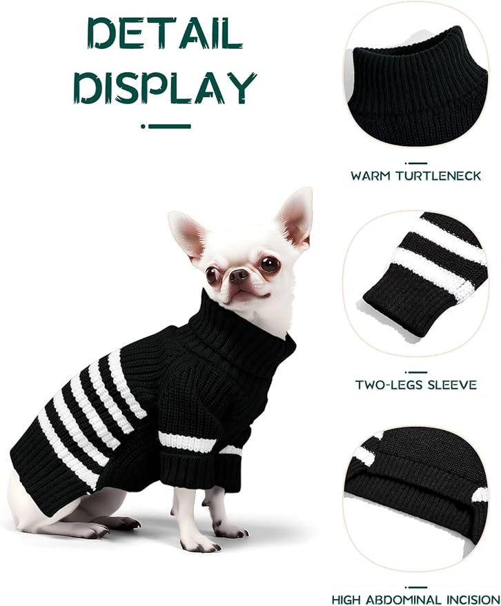 Haloumoning Small Dog Pullover Sweater, Striped Knitted Pet Sweaters for Fall Winter Dog Clothes, Turtleneck Thick Warm Clothes for Small Medium Large Dogs