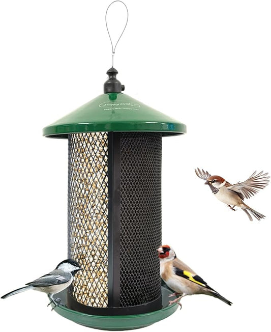 Portable Dual Mesh Metal Hanging Finch Bird Feeder - Durable & Heavy- Duty with 360° Perch & 2 Separate Seed Compartments - Holding Capacity: Upto 3.4 lbs (1.5 Kg) - (Natural Green)