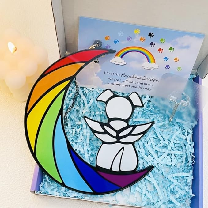 Dog Memorial Gifts, Death Sympathy Gift for Loss of Dogs, Rainbow Bridge Pet Passing Away Pet Memorial Sun Catcher Gifts