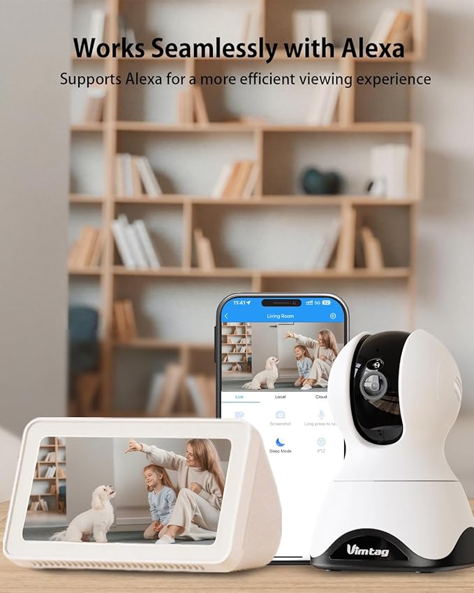 VIMTAG 2.5K Indoor Camera, 360° Pet Camera, 5G/2.4G WiFi Baby Monitor with Phone App, Speaker for Dog Cat Home Security, Motion Tracking, Free AI Detection & Alarm, Night Vision, SD/Cloud Storage