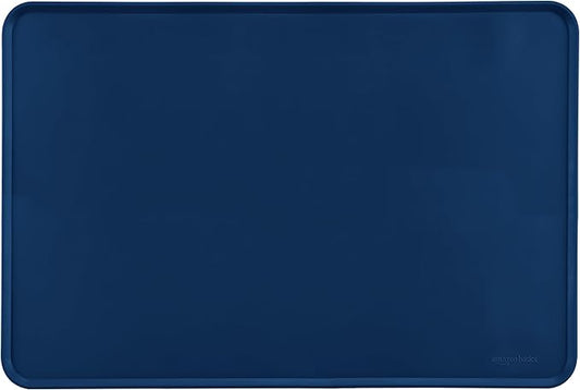 Amazon Basics Waterproof Anti-Slip Silicone Cat & Dog Food Mat, Pet Mats with Raised Edges for Food and Water Bowl to Protect Floors, 24 x 16 Inches, Blue, Solid