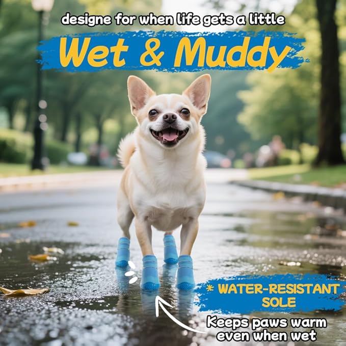 Dog Shoes for Small Dogs, Breathable Dog Boots Paw Protector for Hot Pavement Winter Snow, Dog Booties with Rugged Anti-Slip Sole for Hardwood Floors Outdoor Walking Light Blue Size 1