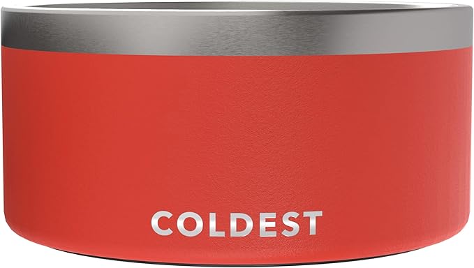 Coldest Dog Bowl - Anti Rust Metal, Non Slip, 3 Layers Insulated Stainless Steel Dog Bowls - Spill Proof & Heavy Duty - Water Bowl for Dogs, Cats & Pets, Dish Washer Safe (200 oz, Crimson Red)