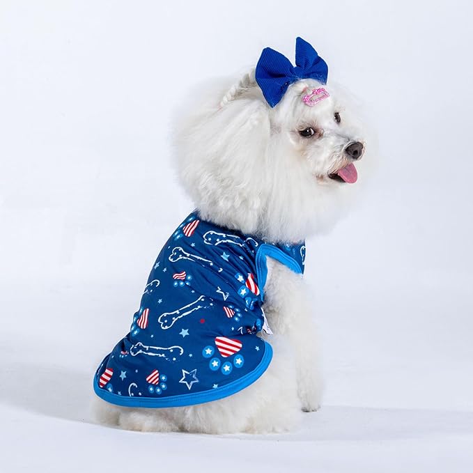 CuteBone 4th of July Dog Shirts 2-Pack Soft Pet Clothes Breathable Summer Vest for Small Puppy and Stretchy Cat Apparel 2BX17XL