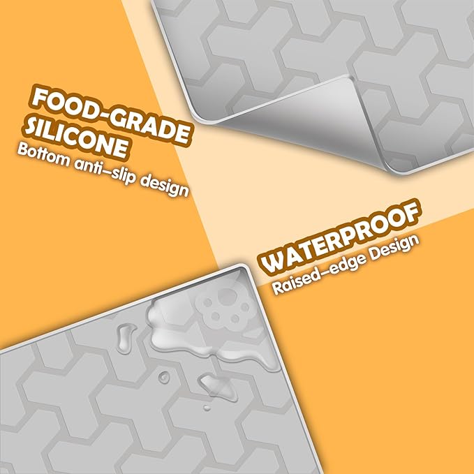 Silicone Cat Litter Mat, Large 34"x22", Foldable and Easy to Clean, Waterproof, Leak-Proof, and Urine-Proof, Protects Floors, Suitable for Indoor Litter Box Mats.(Gray)