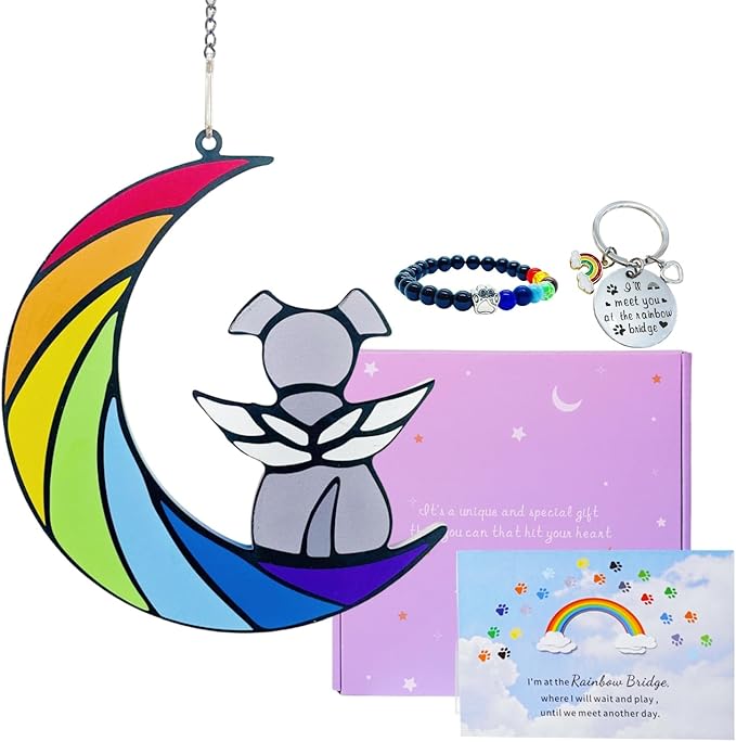 Dog Memorial Gifts, Death Sympathy Gift for Loss of Dogs, Rainbow Bridge Pet Passing Away Pet Memorial Sun Catcher Gifts
