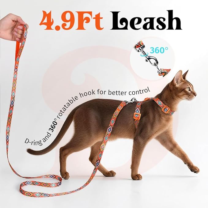 Dooradar Cat Harness and Leash, Escape Proof Adjustable Kitten Vest, Lightweight Soft Pet Straps, Easy Wearing for Small Medium Kitty Safe Walking Travel Control, Orange & Black, M