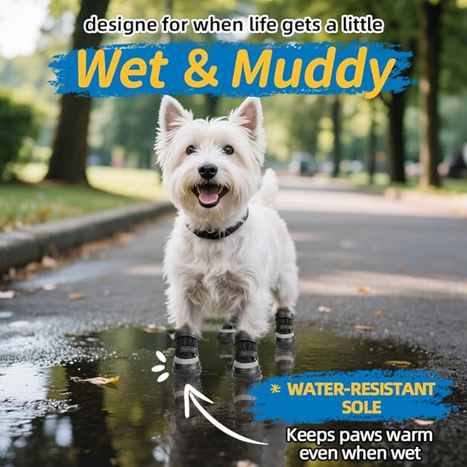 Dog Shoes for Small Dogs, Breathable Dog Boots Paw Protector for Hot Pavement Winter Snow, Dog Booties with Reflective Strips Rugged Anti-Slip Sole for Hardwood Floors Walking Black Size 1