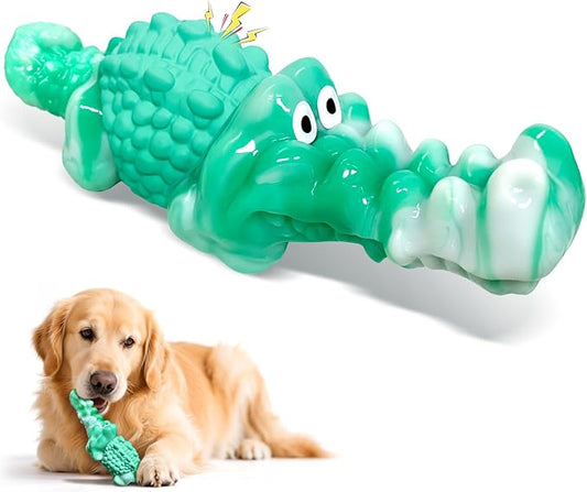 Dog Chew Toys for Aggressive Chewers: Tough Squeaky Alligator Toy for Small, Medium, Large Breed to Keep Them Busy & Clean Teeth and Reduce Boredom or Stress Relief