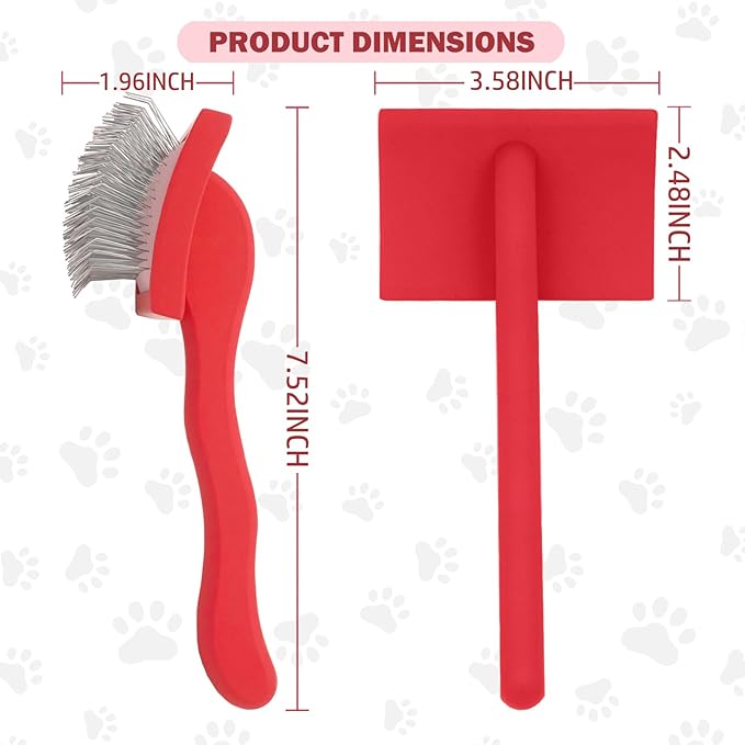 Slicker Brush - Grooming Kit for Goldendoodles, Labradoodles, Poodles & Medium to Long-Haired Dogs (Red)