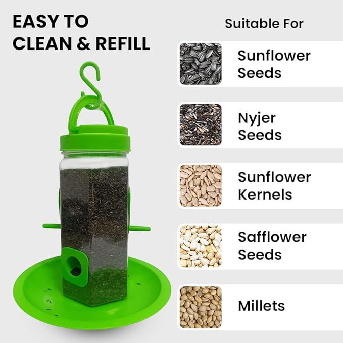 Plastic Tube Bird Feeder, Natural Green, Set of 2, Hanging Feeder for Wild Birds