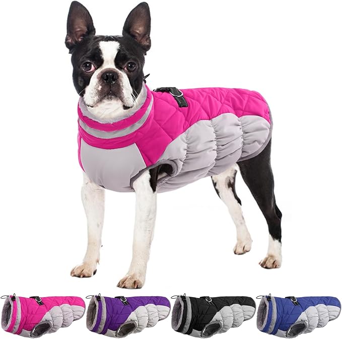 Small Dog Coat,Dog Jackets for Small Dogs,Warm Winter Jacket, Puppy Coat with Harness Built in,Waterproof Dogs Jacket,Puppy Cold Weather Coats,Winter Clothes Snowsuit Shih Tzu Bichon,Rose Red