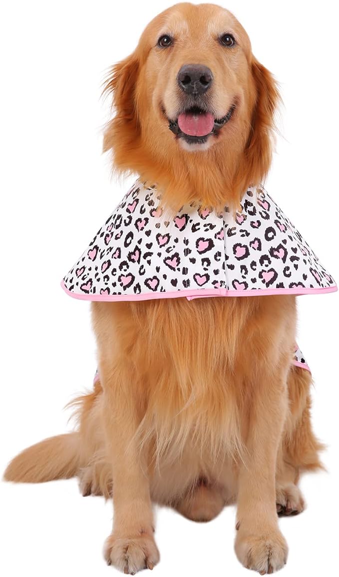 HDE Dog Raincoat Jacket Reflective Adjustable Hooded Pet Poncho Rain Coat with Leash Hole for Small to X-Large Dogs Leopard Hearts - XL
