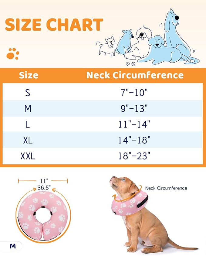Supet Inflatable Dog Cone Collar for Large Medium Small Dogs, Soft Cone Collar for Dogs Cats, ECollar Doggie Neck Donut Dog Cone Alternative After Surgery