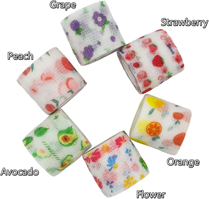 Vet Tape wrap, wrap Bandage 2 inch 6 Rolls,Adhesive wrap Bandage for The Person or The Pets (cat,Dogs,Horse and Other Animal) who was injure or Have Wounds (Fruits 6pcs) Vukayo001