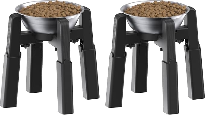 CZPET Dog Bowl Stand, 51 oz Large Capacity Raised Elevated Dog Food/Water Stainless Steel Feeder, Size and Height Adjustable & Anti-Slip Stand for Medium Dogs (2 Pack)