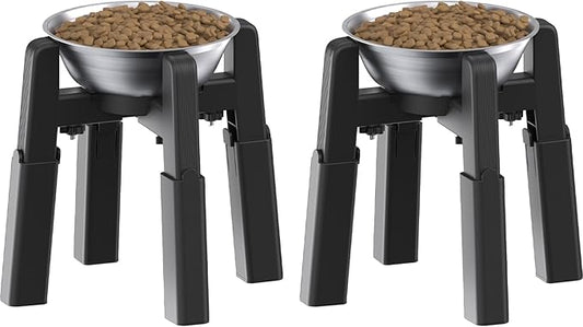CZPET Dog Bowl Stand, 51 oz Large Capacity Raised Elevated Dog Food/Water Stainless Steel Feeder, Size and Height Adjustable & Anti-Slip Stand for Medium Dogs (2 Pack)