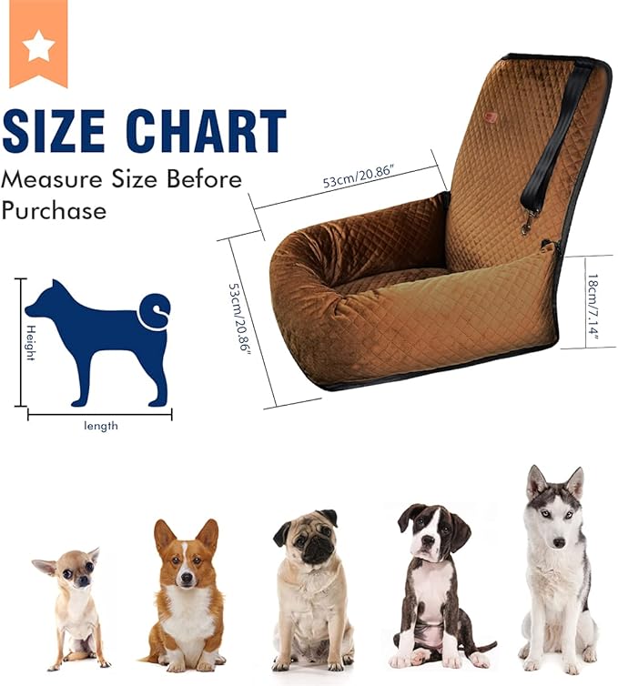 Dog Car Seat Pet Booster Seat Pet Travel Safety Car Seat,The Dog seat Made of Materials is Safe and Comfortable, and can be Disassembled for Easy Cleaning (Brown)