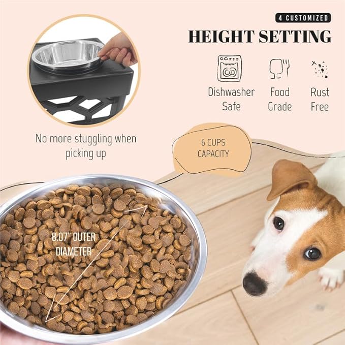 AVERYDAY Large Dog Bowls Elevated, 4 Height Adjustable Raised Dog Bowl Stand with 4 Stainless Steel Food and Water Bowls Set, Tall Dogs Feeding Station with Anti-Slip Base for Medium Large Breeds Dogs