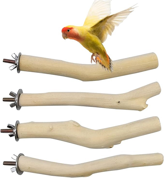 Hamiledyi 4Pcs Natural Wooden Bird Branch Wood Perch Stand Parrot Stand Stick Paw Grinding Cage Accessories for Parrots Parakeets Cockatiels Conures Lovebirds.(8x1in)