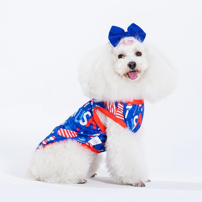 CuteBone 4th of July Dog Shirts 2-Pack Soft Pet Clothes Breathable Summer Vest for Small Puppy and Stretchy Cat Apparel 2BX18S