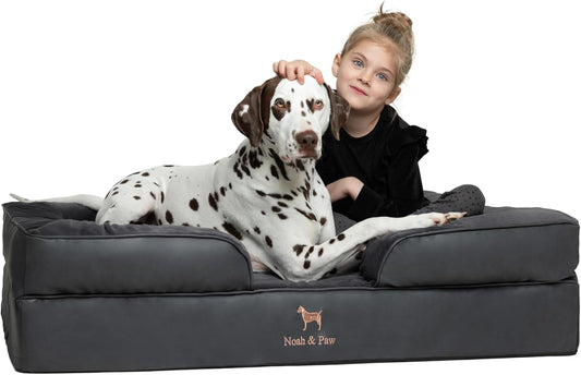 NOAH & PAW XL Dog Bed, 45x35x11 Inch, Orthopedic Large Dog Beds, Eggshell Memory Foam Infused with Cooling Gel, Inner Cover, Waterproof, Machine Washable (Faux Leather Sofa Collection)