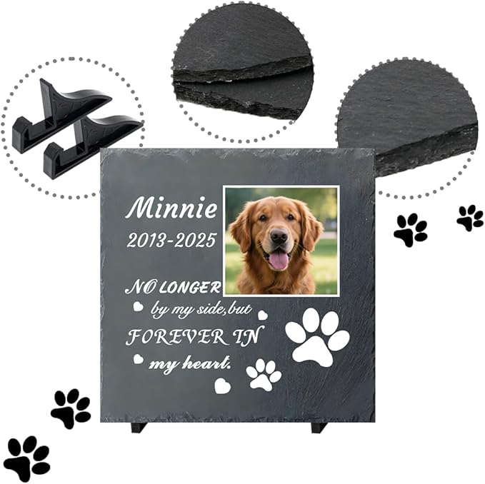 Dog Memorial Gifts for Loss of Dog, Personalized Pet Memorial Stone, Custom Dog Grave Marker with Name & Photo, Sympathy Gifts for Bereaved Pet Owners, Cemetery Decor (Style G)