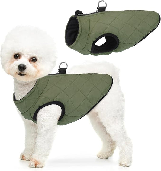 SCENEREAL Winter Dog Vest Coat with Harness Built In, Warm Puppy Jacket for Small Medium Dogs, Cold Weather Coat with Zipper, Fleece Puffer Vest Windproof Snow Clothes