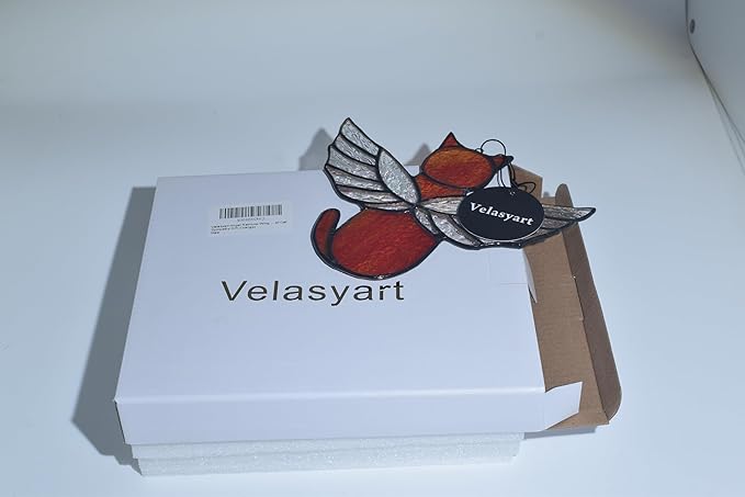 Angel Rainbow Wing Memorial Gifts - Stained Glass Cat Suncatcher, Loss of Cat Sympathy Gift (Orange)