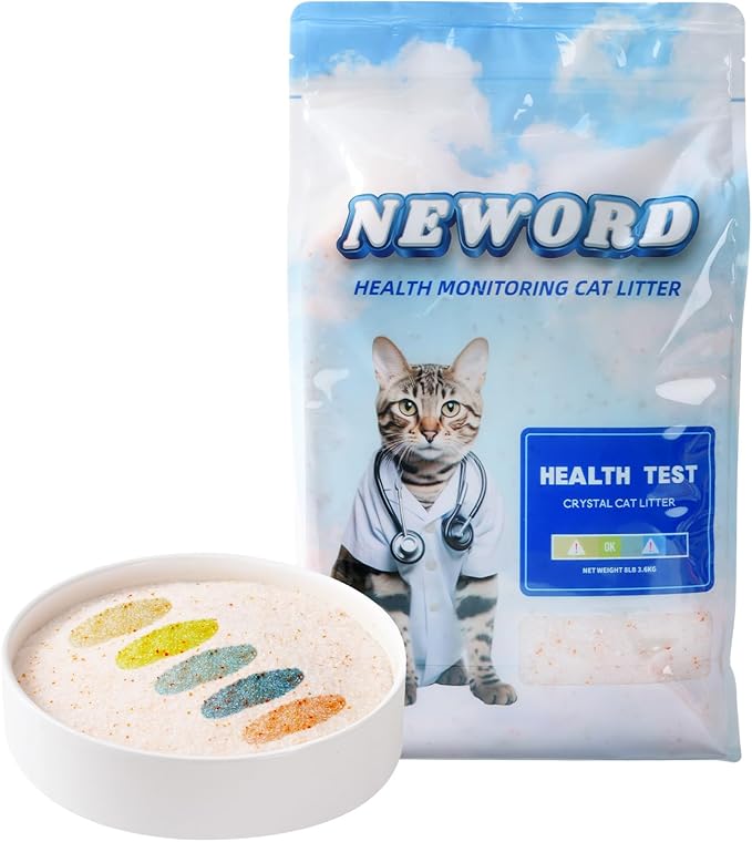 NEWORD Crystals Cat Litter Health Indicating Silica Gel Cat Litter, Color-Changing, 8lb, Urine PH Levels Detection Health Monitoring Non-Clumping Superior Odor Control Absorbent Lightweight, Unscented