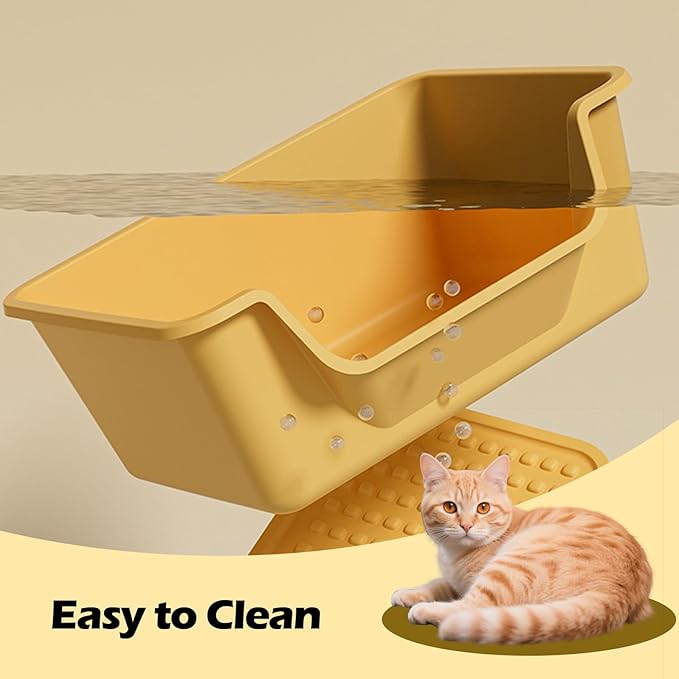 Large Cat Litter Box with High Sides,Cat Boxes for Indoor Cats,Cat Litter Pan for Kitty,Litter Box with Low Entry,Easy to Clean,Anti-Splashing(Yellow)