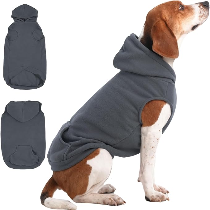 IECOii Dog Hoodie for Medium Dogs, Warm Fleece Dog Hoodies Sweater with Leash Hole and Pocket, Cozy Dogs Cold Weather Coat for Fall Winter Hooded Sweatshirt Vest for French Bulldog, Grey, L