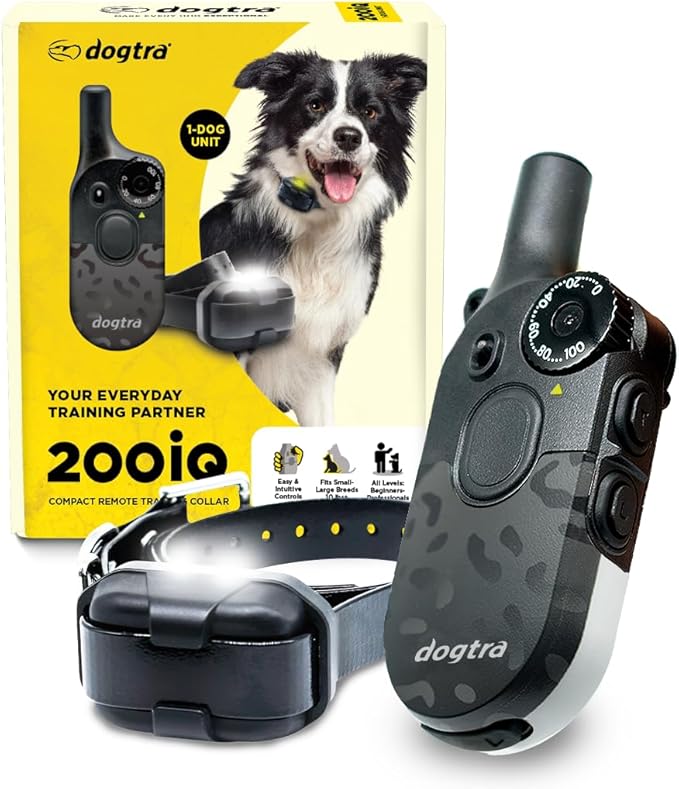 Dogtra 200iQ Remote Training E Collar – 100 Levels, Tone, Vibration, 1/2 Mile Range – Compact, Waterproof, One-Handed Control for Dogs 10 lbs+ – Lightweight Design for Daily Training – Black Leopard