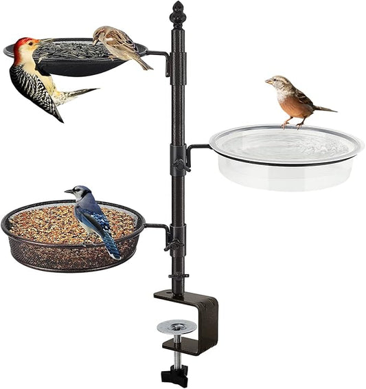 Balcony & Porch Deck Railing Bird Feeder - 3 Tray, Bath Spa, Great for Attracting Wild Bird